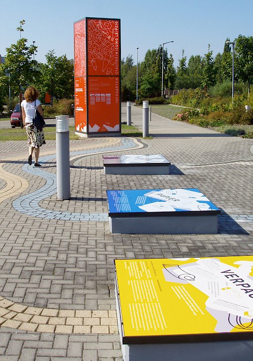 Stadtreinigung Leipzig | Marke im Raum | Infogarten | Infoturm und Infotafeln | Sehsam | Leipzig | Designagentur | Markenagentur | Kreativagentur | Grafikdesign | Corporate Design | Corporate Identity | Markenstrategie | Markendesign | Markenanwendung | Gestaltung