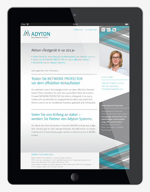 Adyton Systems | Newsletter | Startup | Sehsam | Leipzig | Designagentur | Markenagentur | Kreativagentur | Grafikdesign | Corporate Design | Corporate Identity | Markenstrategie | Markendesign | Markenanwendung | Gestaltung